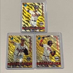 Lot of 3 1994 Pinnacle The Naturals - David Justice, Greg Maddux, Fred McGriff